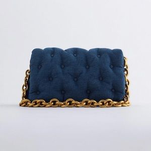 Zara quilted denim gold chain handbag